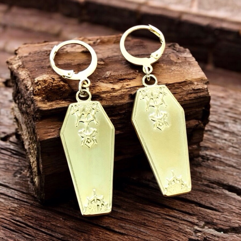 🆕 Spider on Coffin Earrings Stainless Steel